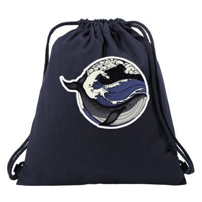 Blue Whale Great Wave Drawstring Bag