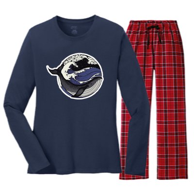 Blue Whale Great Wave Women's Long Sleeve Flannel Pajama Set 