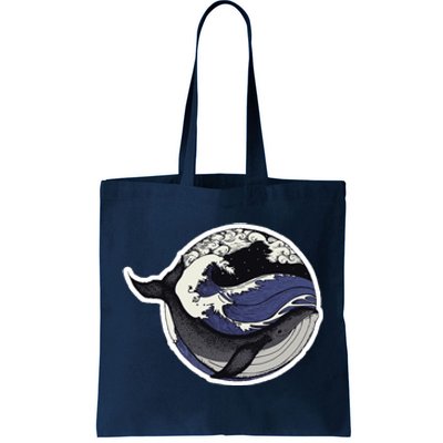 Blue Whale Great Wave Tote Bag