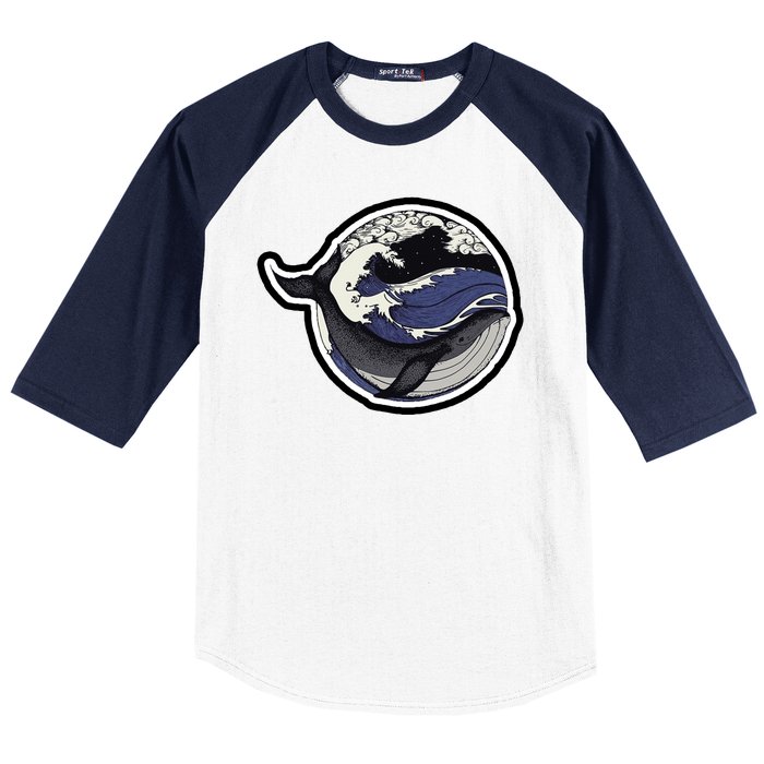 Blue Whale Great Wave Baseball Sleeve Shirt