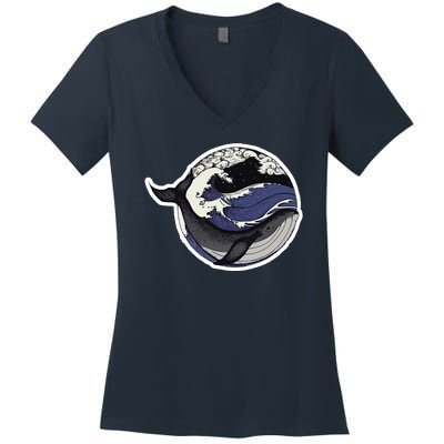 Blue Whale Great Wave Women's V-Neck T-Shirt