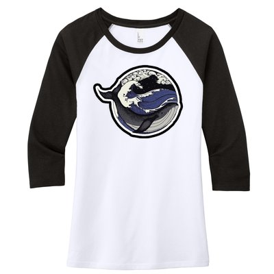 Blue Whale Great Wave Women's Tri-Blend 3/4-Sleeve Raglan Shirt