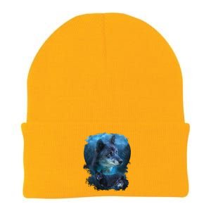 Blue Wolf Knit Cap Winter Beanie