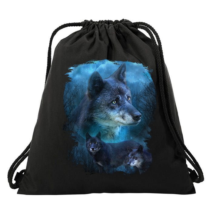 Blue Wolf Drawstring Bag