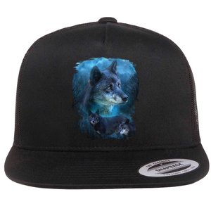 Blue Wolf Flat Bill Trucker Hat