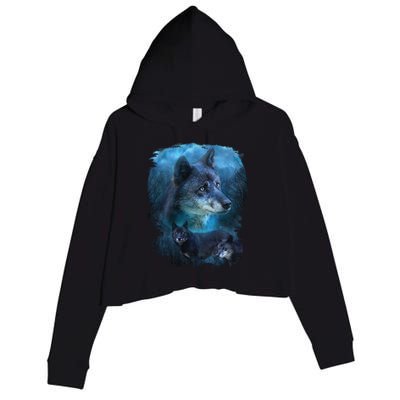 Blue Wolf Crop Fleece Hoodie