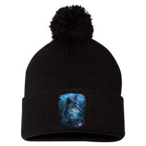 Blue Wolf Pom Pom 12in Knit Beanie