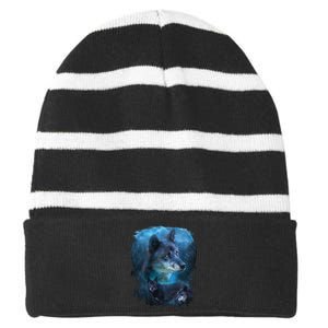 Blue Wolf Striped Beanie with Solid Band