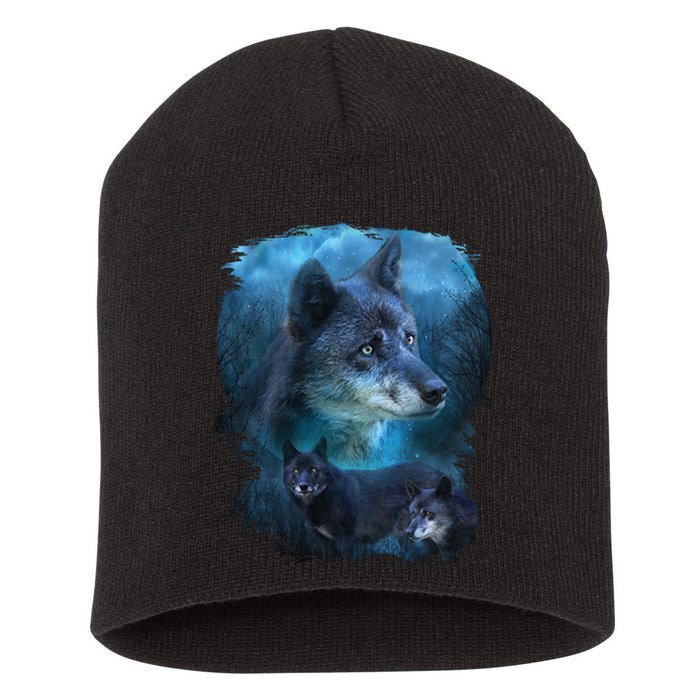 Blue Wolf Short Acrylic Beanie