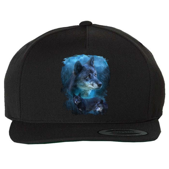 Blue Wolf Wool Snapback Cap