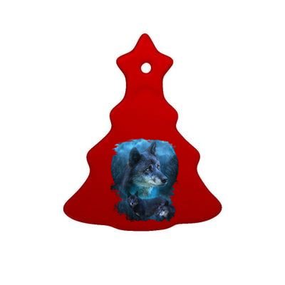 Blue Wolf Ceramic Tree Ornament