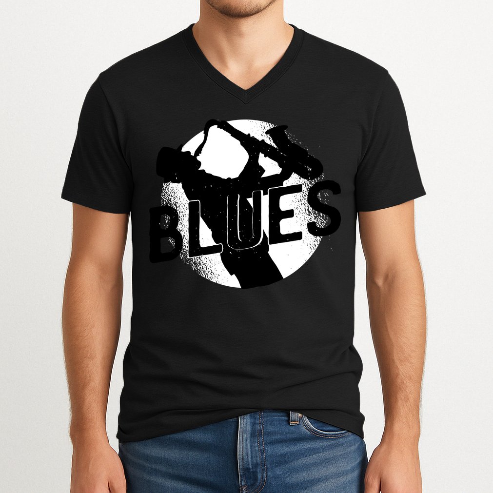 Blues Music Saxophone V-Neck T-Shirt