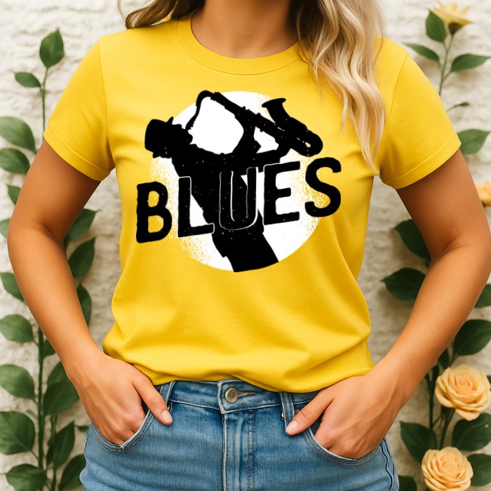 Blues Music Saxophone Womens T-Shirt