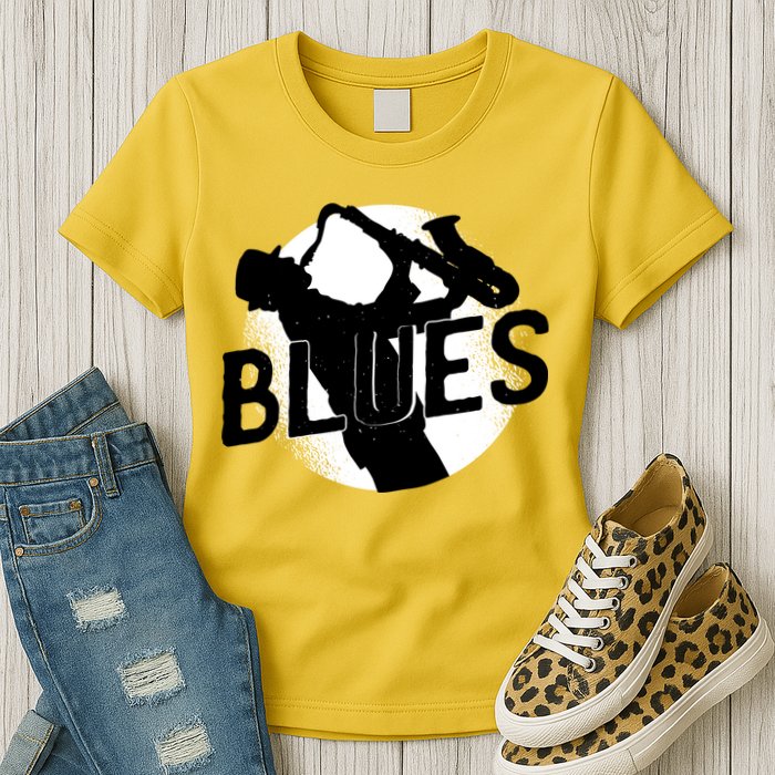 Blues Music Saxophone Womens T-Shirt