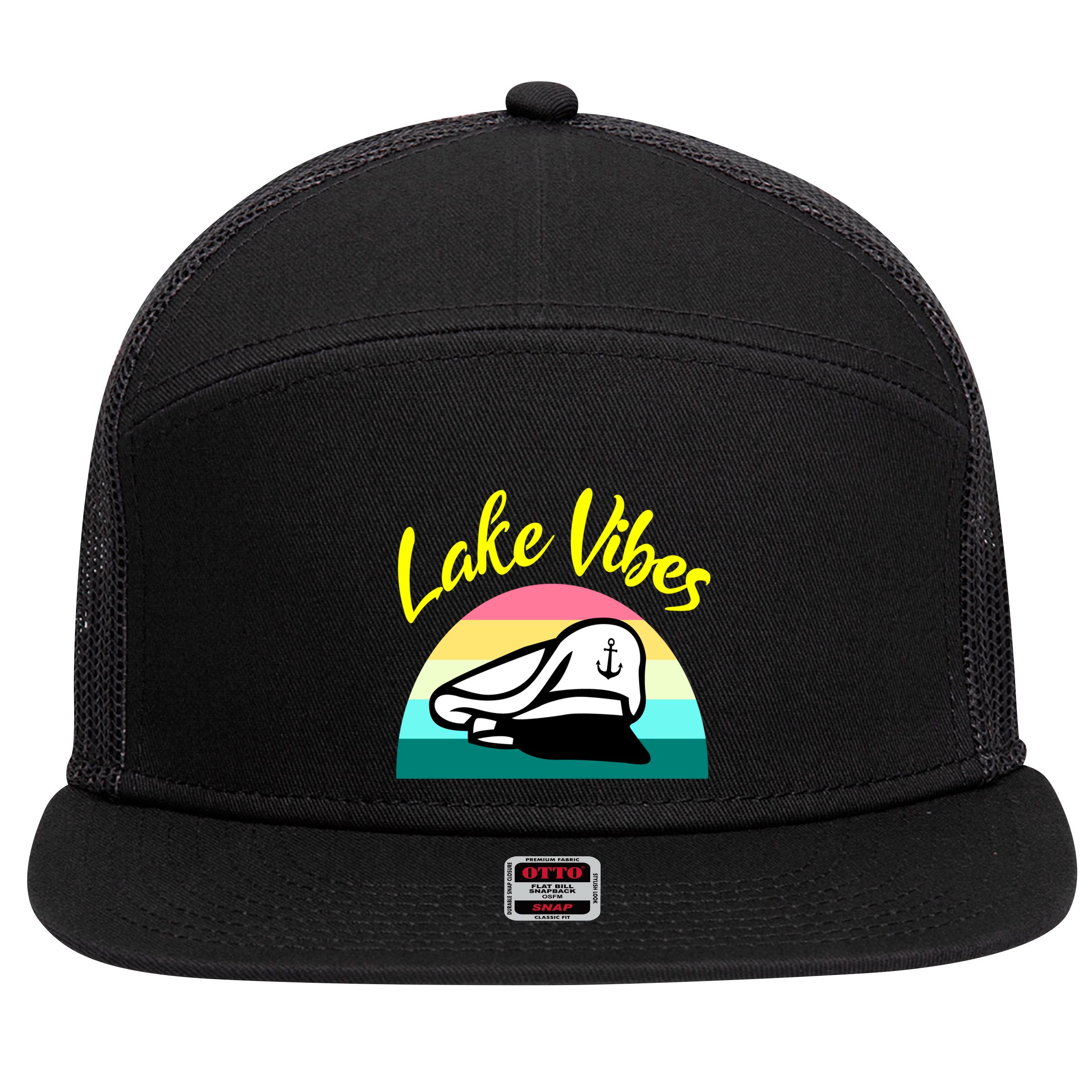 Boat Lake Vibes Boating Cruise Family Squad Funny Gift 7 Panel Mesh Trucker Snapback Hat