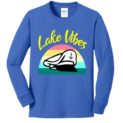 Boat Lake Vibes Boating Cruise Family Squad Funny Gift Kids Long Sleeve Shirt