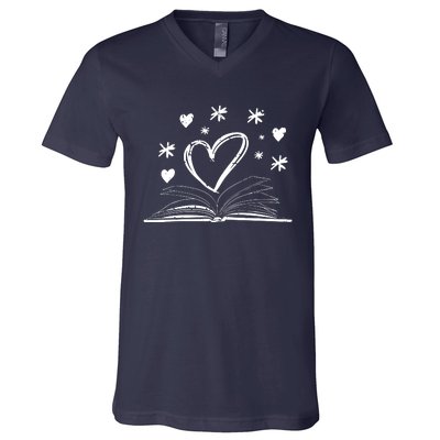 Bookworm Librarian Valentines Day Gift Book Reading V-Neck T-Shirt