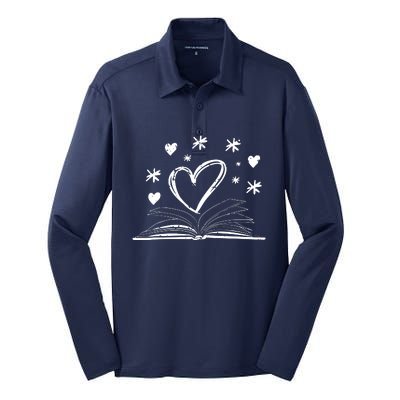 Bookworm Librarian Valentines Day Gift Book Reading Silk Touch Performance Long Sleeve Polo