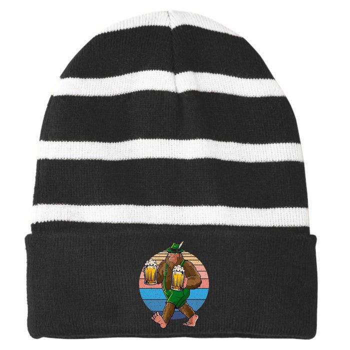 Bigfoot Lederhosen Vintage Oktoberfest Prost Beer Striped Beanie with Solid Band