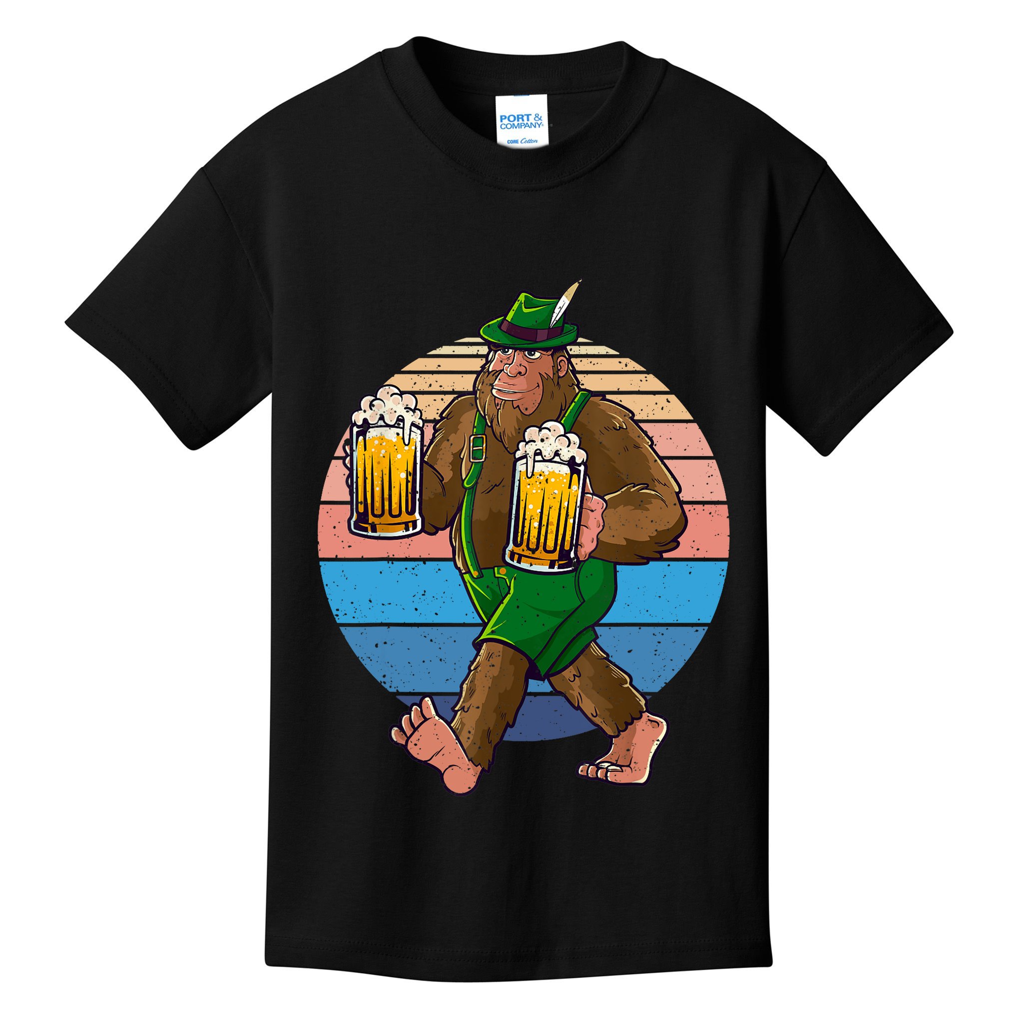 Bigfoot Lederhosen Vintage Oktoberfest Prost Beer Kids T-Shirt