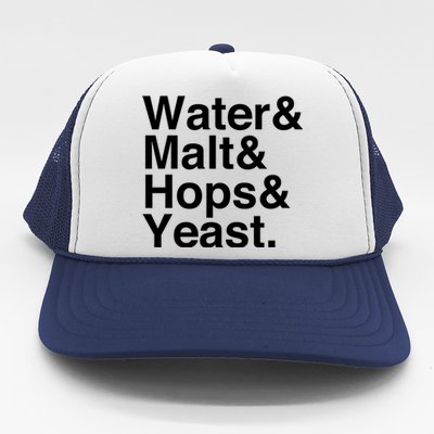 Beer Lovers Water Malt Hops Yeast Beer Gift Trucker Hat