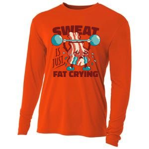 Bacon Lifting Weights Sweat Is Just Fat Crying Gift Cooling Performance Long Sleeve Crew