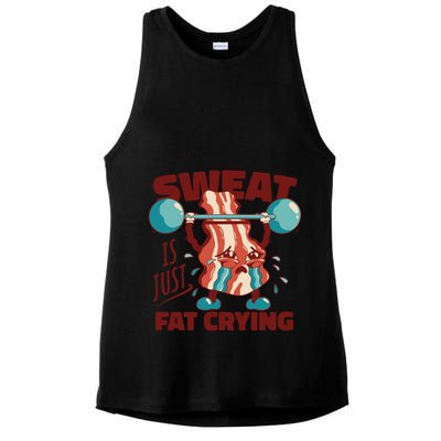 Bacon Lifting Weights Sweat Is Just Fat Crying Gift Ladies PosiCharge Tri-Blend Wicking Tank