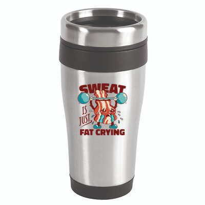 Bacon Lifting Weights Sweat Is Just Fat Crying Gift 16oz Travel Tumbler
