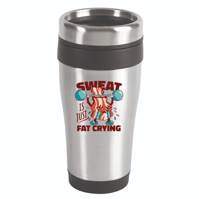 Bacon Lifting Weights Sweat Is Just Fat Crying Gift 16oz Travel Tumbler