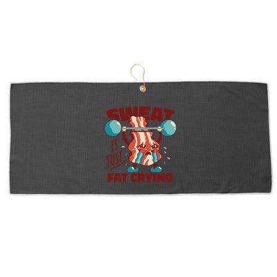 Bacon Lifting Weights Sweat Is Just Fat Crying Gift Large Microfiber Waffle Golf Towel