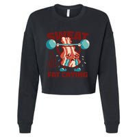 Bacon Lifting Weights Sweat Is Just Fat Crying Gift Cropped Pullover Crew