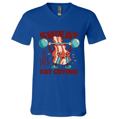 Bacon Lifting Weights Sweat Is Just Fat Crying Gift V-Neck T-Shirt