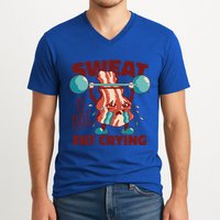 Bacon Lifting Weights Sweat Is Just Fat Crying Gift V-Neck T-Shirt