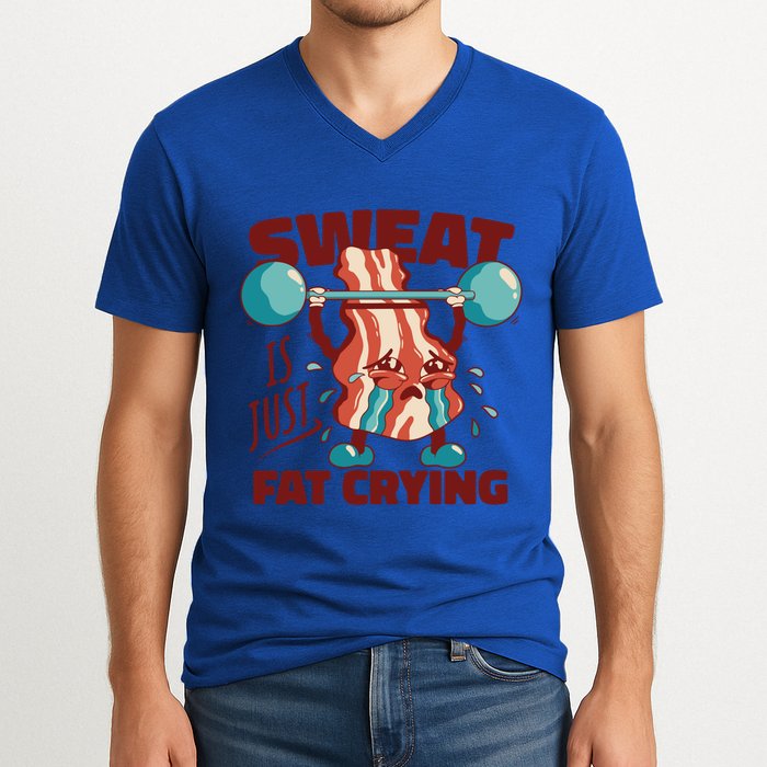 Bacon Lifting Weights Sweat Is Just Fat Crying Gift V-Neck T-Shirt