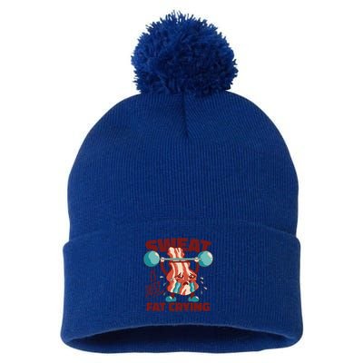 Bacon Lifting Weights Sweat Is Just Fat Crying Gift Pom Pom 12in Knit Beanie