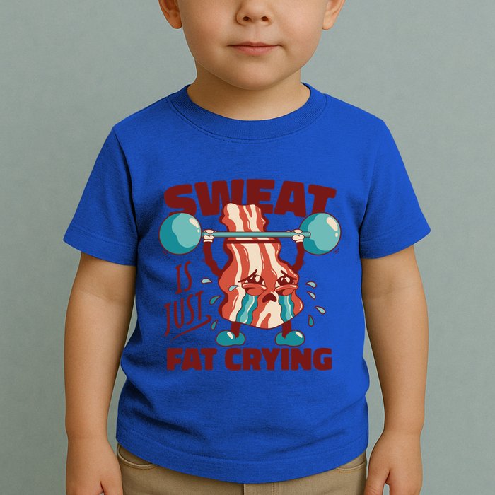 Bacon Lifting Weights Sweat Is Just Fat Crying Gift Toddler T-Shirt