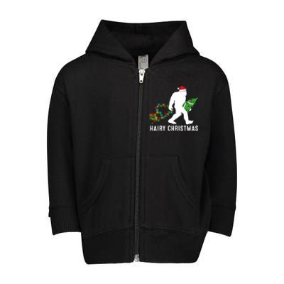 Bigfoot Lover Xmas Lighting Santa Bigfoot Hairy Christmas Gift Toddler Zip Fleece Hoodie