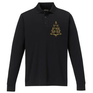 Bear Lover Xmas Tree Lights Santa Bear Christmas Funny Gift Performance Long Sleeve Polo