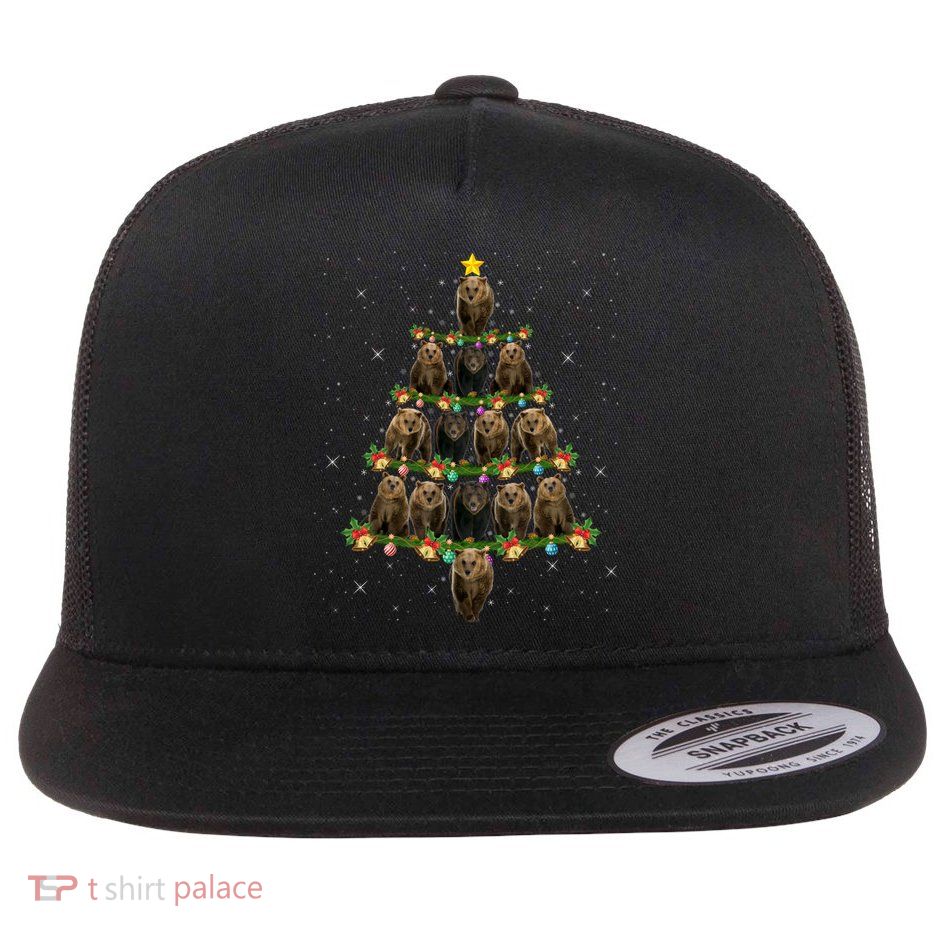 Bear Lover Xmas Tree Lights Santa Bear Christmas Funny Gift Flatbill Hat