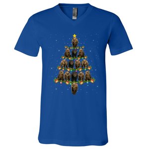 Bear Lover Xmas Tree Lights Santa Bear Christmas Funny Gift V-Neck T-Shirt