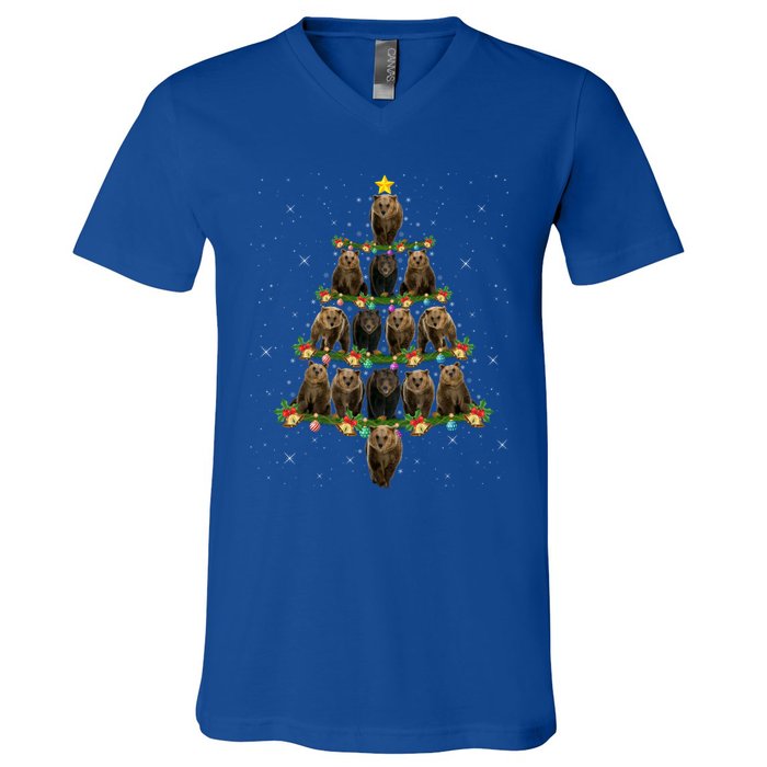 Bear Lover Xmas Tree Lights Santa Bear Christmas Funny Gift V-Neck T-Shirt