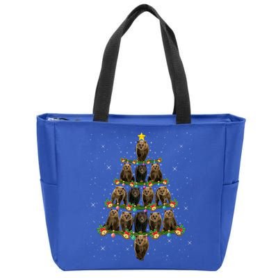 Bear Lover Xmas Tree Lights Santa Bear Christmas Funny Gift Zip Tote Bag