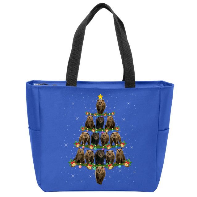 Bear Lover Xmas Tree Lights Santa Bear Christmas Funny Gift Zip Tote Bag