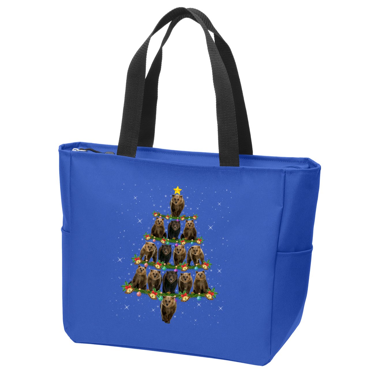 Bear Lover Xmas Tree Lights Santa Bear Christmas Funny Gift Zip Tote Bag