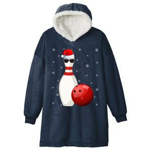 Bowling Lover Xmas Holiday Santa Bowling Christmas Gift Hooded Wearable Blanket