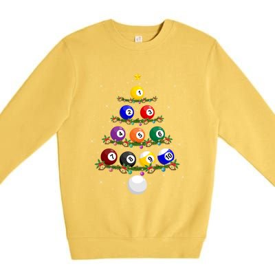 Billiards Lover Xmas Tree Lights Santa Billiards Christmas Gift Premium Crewneck Sweatshirt