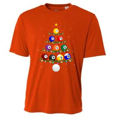 Billiards Lover Xmas Tree Lights Santa Billiards Christmas Gift Cooling Performance Crew T-Shirt