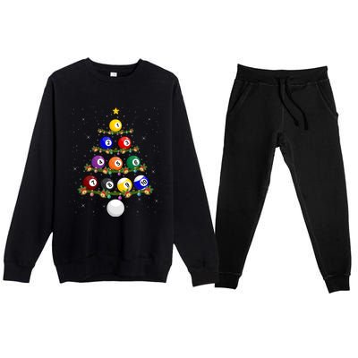 Billiards Lover Xmas Tree Lights Santa Billiards Christmas Gift Premium Crewneck Sweatsuit Set