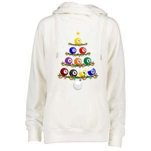 Billiards Lover Xmas Tree Lights Santa Billiards Christmas Gift Womens Funnel Neck Pullover Hood