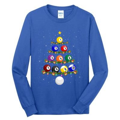 Billiards Lover Xmas Tree Lights Santa Billiards Christmas Gift Tall Long Sleeve T-Shirt